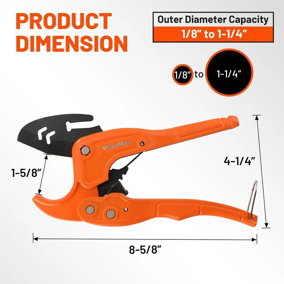 ValueMax PVC Pipe Cutter Cut 1-1/4" Ratcheting PVC Cutter SK5 Blade Pipe Cutters - Image 2 of 4