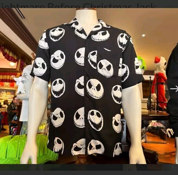 Disney Nightmare Before Christmas Black Jack Faces Button Shirt 2X