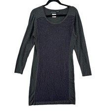 Tribal Sweater Dress Grey Purple Stripes Long Sleeve Knee Length Pullover Size L