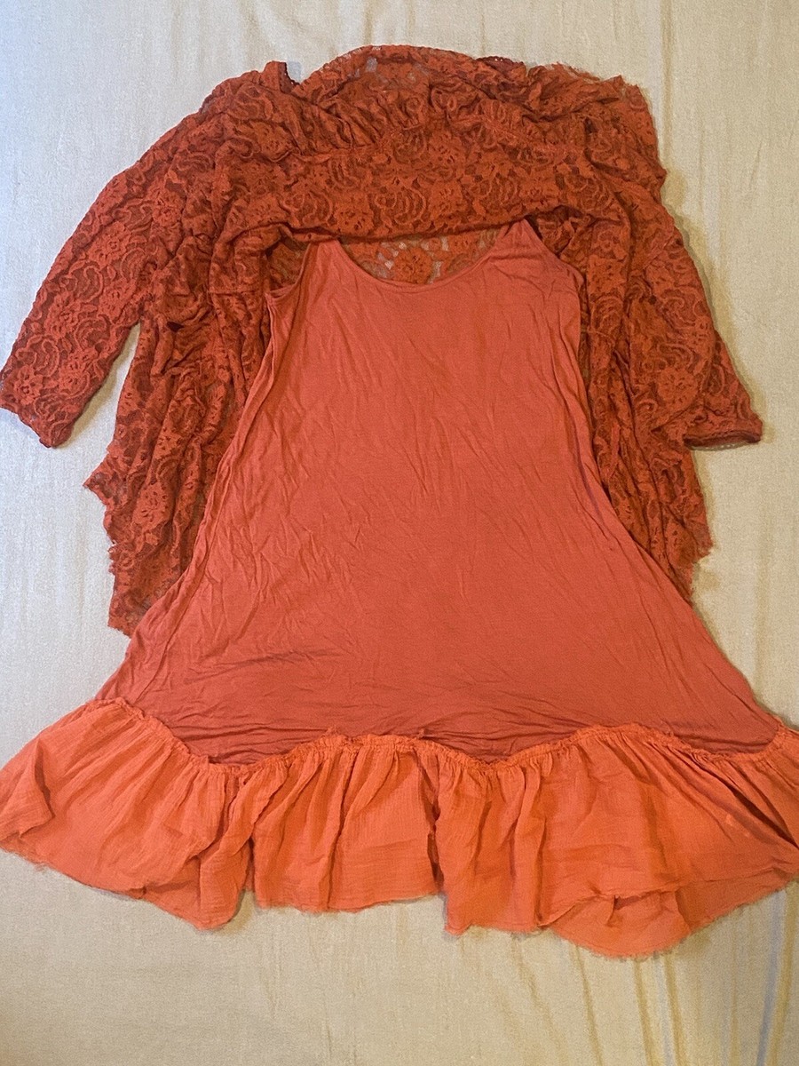Free People Rust/Burnt Orange Floral Lace Dress With Detachable Slip Size  XS | eBay