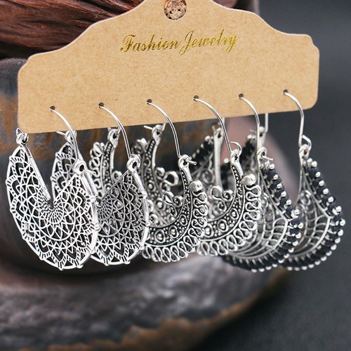 Boho 3 Pairs Boho Gypsy Earrings SetTribal Ethnic Hook Drop Dangle Women Jewelry - Picture 9 of 36