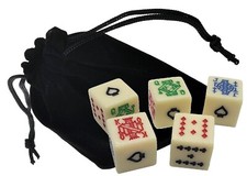  5 Poker Dice Ivory Tone Bright Multi Color Symbols  Storage Pouch Bundle New