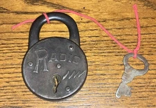 1930s Vtg Padlock ‘RADIO’  Style 3 Slaymaker Stamped Steel Lightning Bolt W/key