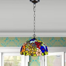 Tiffany Style 16" Antique Flower Pendant Light – Art Stained Glass Shade