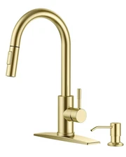 Gold Kitchen Faucet with Soap Dispenser, High Arc Modern Sink Faucet with Pul...