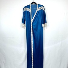 Vintage 60s Nylon Lace Robe-Aqua Blue Sears Nylon RN 16005 Petite Small NO TIE