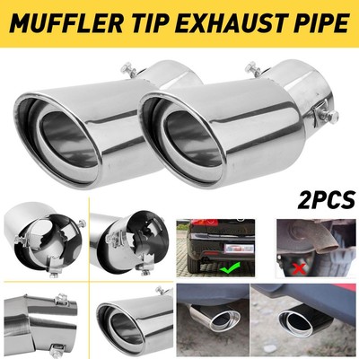 2X Car Muffler Tip Pipe Exhaust Stainless Steel Chrome Effect for 1.5-2 inch E