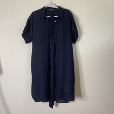 J.Crew Womens Navy Capitaine 100% Linen Belted Shirt Dress L BY784