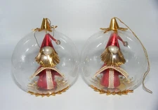 ** Resl Lenz German Glass Ornament Foil Santa Spinner Clear Ball Bavaria **