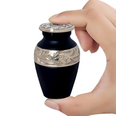 Small Keepsake Urn for Human Ashes   Black Handcrafted Solid Brass Mini Crema...