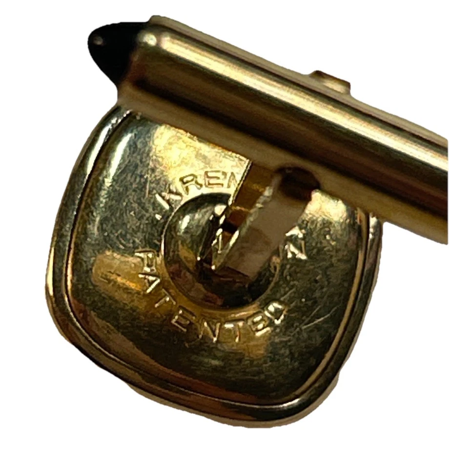 复古 Krementz 专利袖扣黑色珐琅钻石口音金色 1950 年代 — 第 2/4 张图片