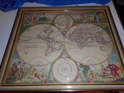 Druck Weltkarte mit dem Titel ''Nova Orbis Tabula in Lucem Edita'' mit Rahmen
