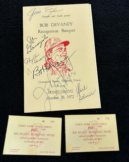 RARE Bob Devaney Recognition Banquet Dinner signed by Devaney Johnny Rogers...