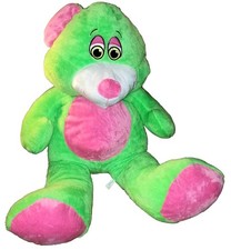 Belly Bear. X large. 31 Inch. Green And Pink. Soft Stuffed Plush Animal.