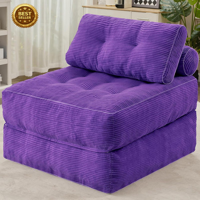 Folding Sofa Bed Convertible Sleeper Chair Floor Couch 3in1 Purple Corduroy
