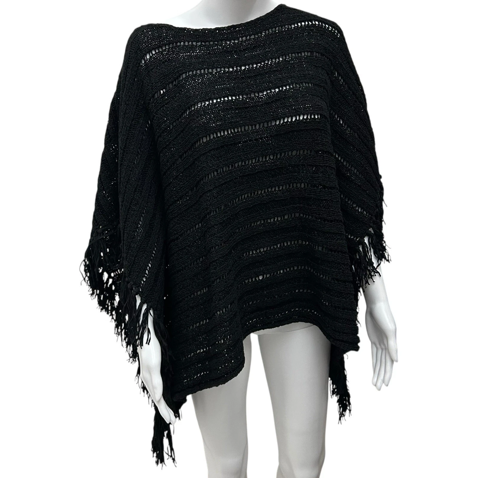 Lauren Ralph Lauren Asymmetrical Black Crochet Knit Tassel Fringe Poncho Shawl
Opens in a new window
