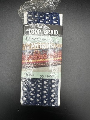 VTG Wrights Loop Braid 116 535 Navy 55 No Iron 1984 USA Sew Poly UNUSED 
