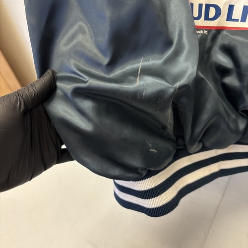 Vtg 80s Spuds Mackenzie Bud Light Beer Satin Nylon Navy Bluue Jacket Large 1987 - Picture 12 of 23