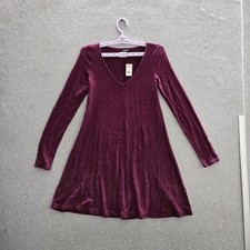 Express Women Dress S Purple V-Neck Velour Pullover Long Sleeve NWT