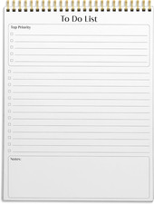 To Do List Notepad, 8.5" x 11", Planning Note Pad, 50 Sheets, Double Wire Spiral