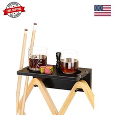 Wall Mounted Cue Holder - Hardwood Billiard Cue Rest and Drink Holder with Ch...