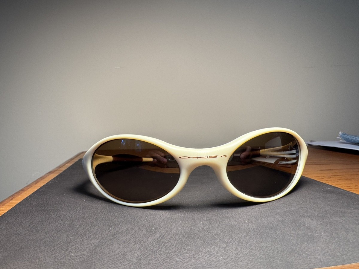Vintage Oakley Eye Jacket 1.0 Sunglasses Ivory Brown Good