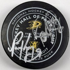   Paul Kariya/Teemu Selanne Signed 2017 HOF Puck  9 JSA LOA (card) 707277