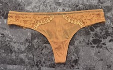 BODY BY VICTORIA'S SECRET XS LIGHT ORANGE SMOOTH FLORAL LACE RARE THONG PANTIES