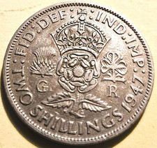 1947 King George VI Florin Two Shilling Coin Lightly Circulated Grade Very Nice
