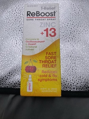 MediNatura T-Relief ReBoost Sore Throat Spray  Cold Flu Relief Cherry, Exp 01/27