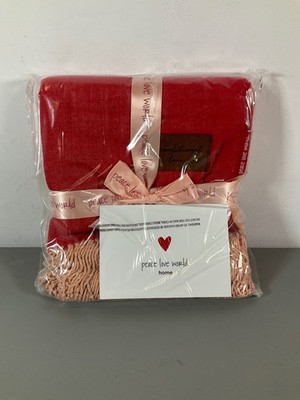 Peace Love World Decorative Red Blanket with Pink Ribbon Branding - Unconditiona