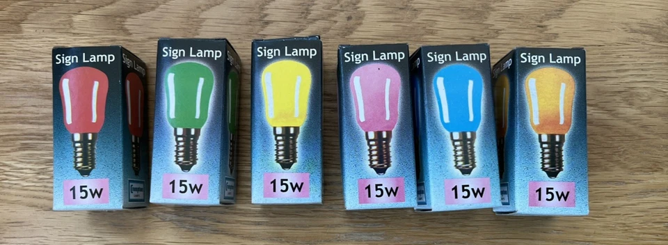 6x Crompton 25W SES E14 250Volt PYGMY Sign Lamp 25 Watt Bulb Multicoloured - Image 2 of 4