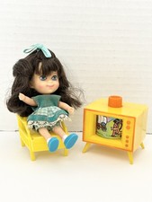 Vintage Mattel Liddle Kiddles TELLY VIDDLE doll AQUA BLUE DRESS SHOES & TV