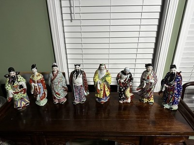 Antique Chinese 8 Gods 八仙 Thick Porcelain Set VERY RARE 1970s 