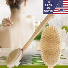 Natural Bristle Body Brush   Wooden Bath Shower Scrubber Spa Dry Skin Exfoliator
