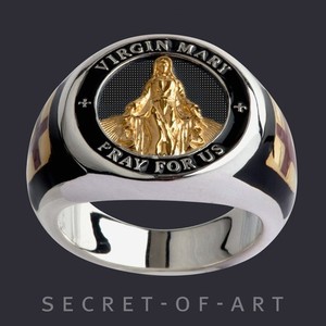 Authentic Virgin Mary ring in 925 Silver 18K-Gold-Plated Parts Mother of Jesus Catholic