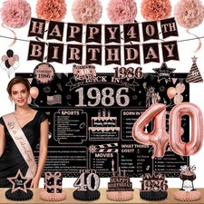 40Th Birthday Decorations for Women, Rose Gold 1986 Happy 40Th Birthday Decorati