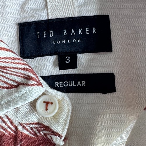 TED BAKER Shirt Mens 3 Fits as MEDIUM (38") Short Sleeve Linen Cream - Picture 8 of 12