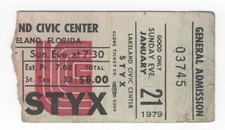 Styx 1/21/79 Lakeland FL Civic Center Ticket Stub