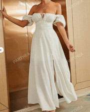 White Off Shoulder Ruched Bust Split Thigh - UK Size Small - SHEIN