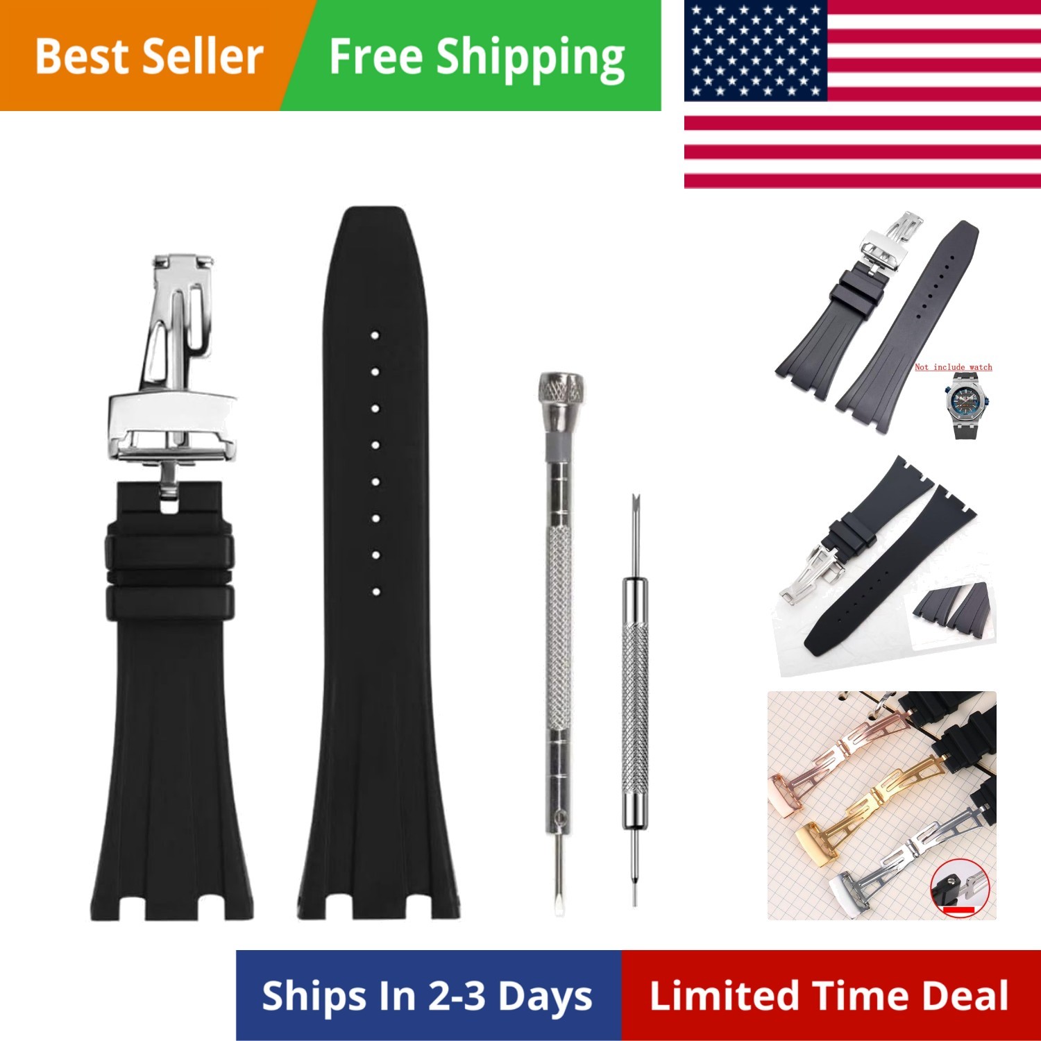 Silicone Watch Band Compatible with Audemars Piguet Royal Oak Offshore 15703 ...