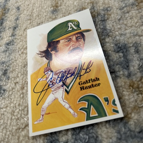 Jim Catfish Hunter Athletics HOF Signed Perez Steele HOF Postcard JSA - Picture 5 of 5