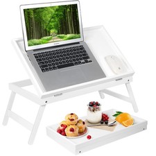 Bamboo Lap Desks Bed Table White Breakfast Tray with Folding Large,