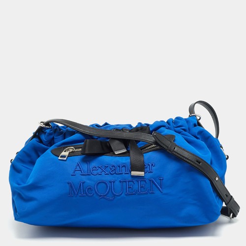 Alexander McQueen The Bundle BlueBlack Leather and Nylon Shoulder Bag
