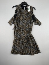 Michael Kors Women’s Midi Dress W/belt Size PETITE LARGE Gold/silver Stars