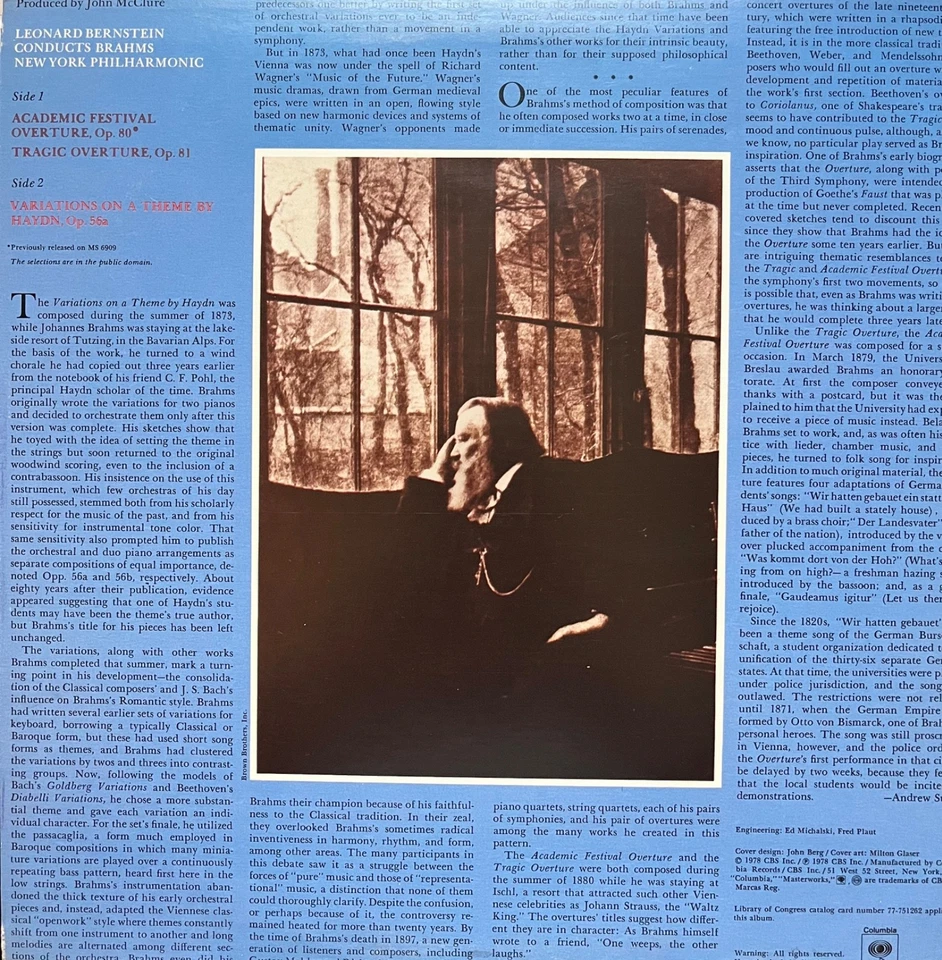 Leonard Bernstein Conducts Johannes Brahms - New York Philharmonic Columbia Rec - Image 2 of 4