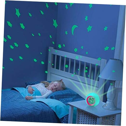  Kids Alarm Clock,Moon Stars Projector Alarm Clock,7 Color C