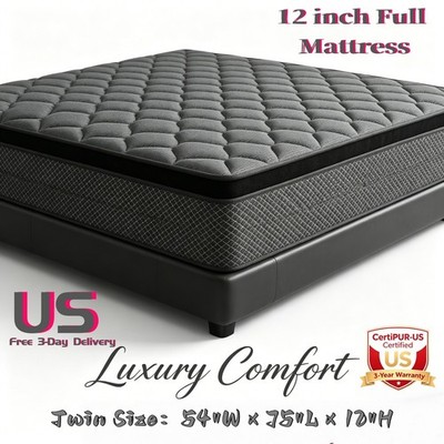 12'' Gel Memory Foam Mattress Hybrid Spring Twin Bed In A Box Share Full Size US
