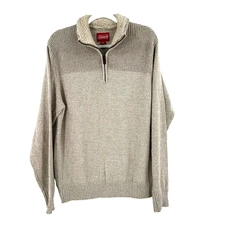 Coleman 1/4 Zip Pullover Mock Neck Sweater Men's Medium Beige Long Sleeve Preppy