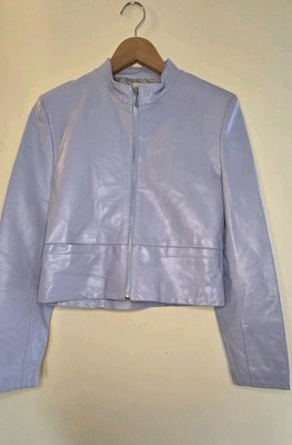 Vera Pelle Leather Jacket Womens Black Made in Italy Powder Blue Biker 